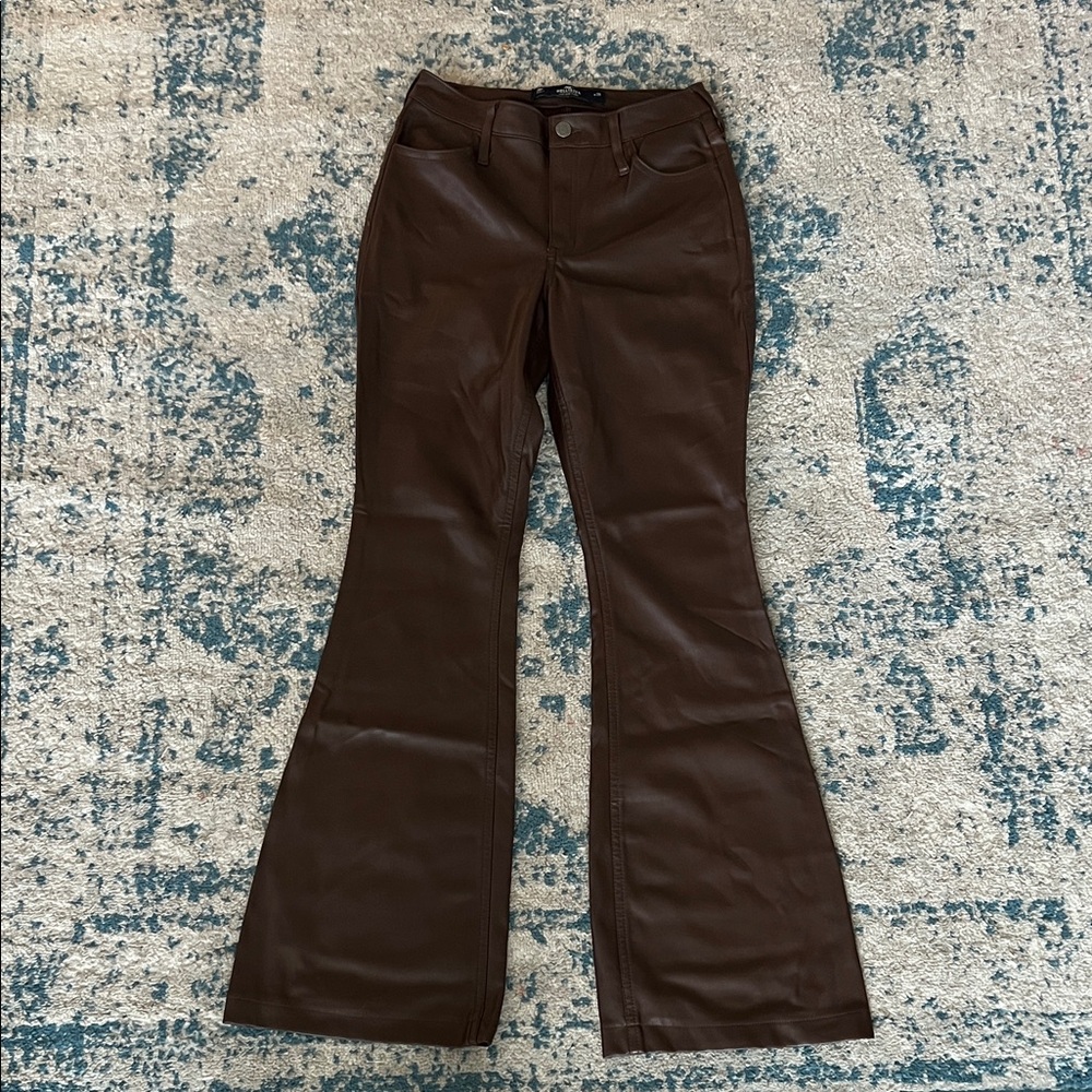 Hollister Brown Flared Wide Leg Leather Pants